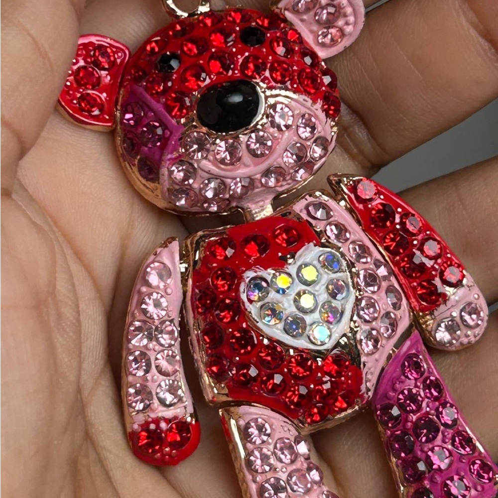 Sparkling Red and Pink Bear Keychain
